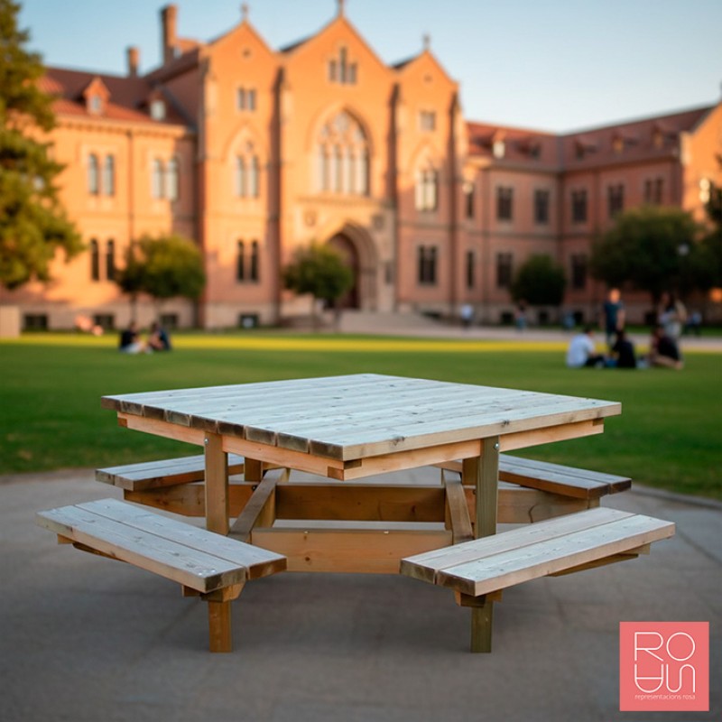 Taula de Pícnic Quadrada Dublin | Fusta Natural Exterior